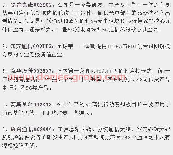 5G概念股汇总整理